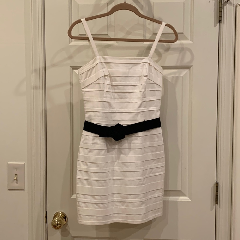 Strapped white dress with black belt